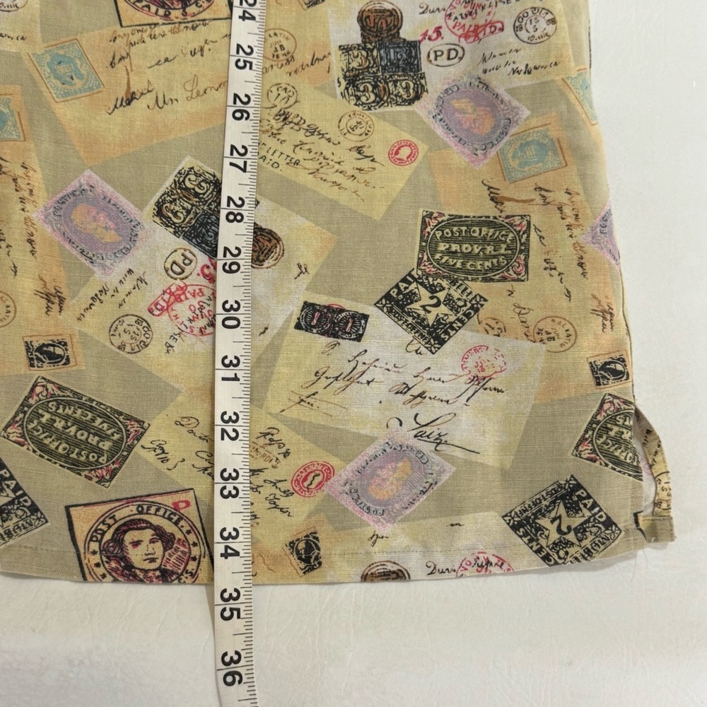 GAP Men's Postcard Print Casual Shirt - Cream and Multicolor Linen Blend Large - Picture 4 of 6